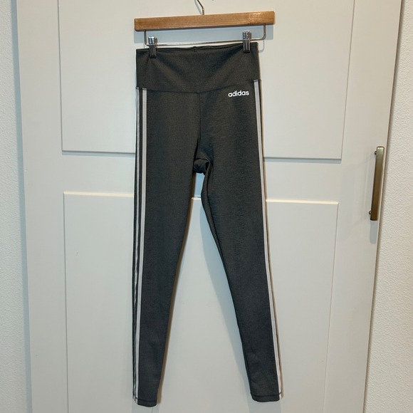 adidas Pants - Adidas Climalite Athletic Leggings Grey White Stripe‎ Womens Size S Yoga Running